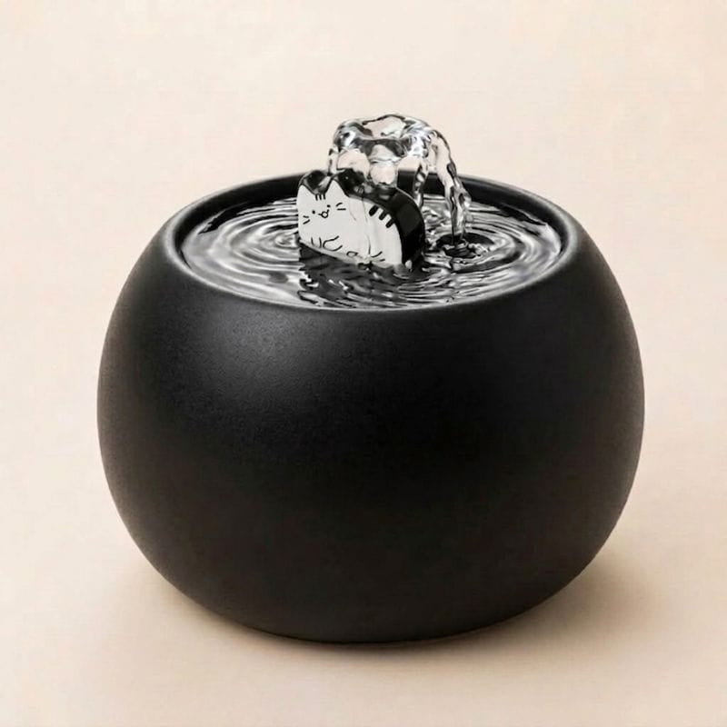 Fontaine à eau céramique noire chat — Mio Chez Neko