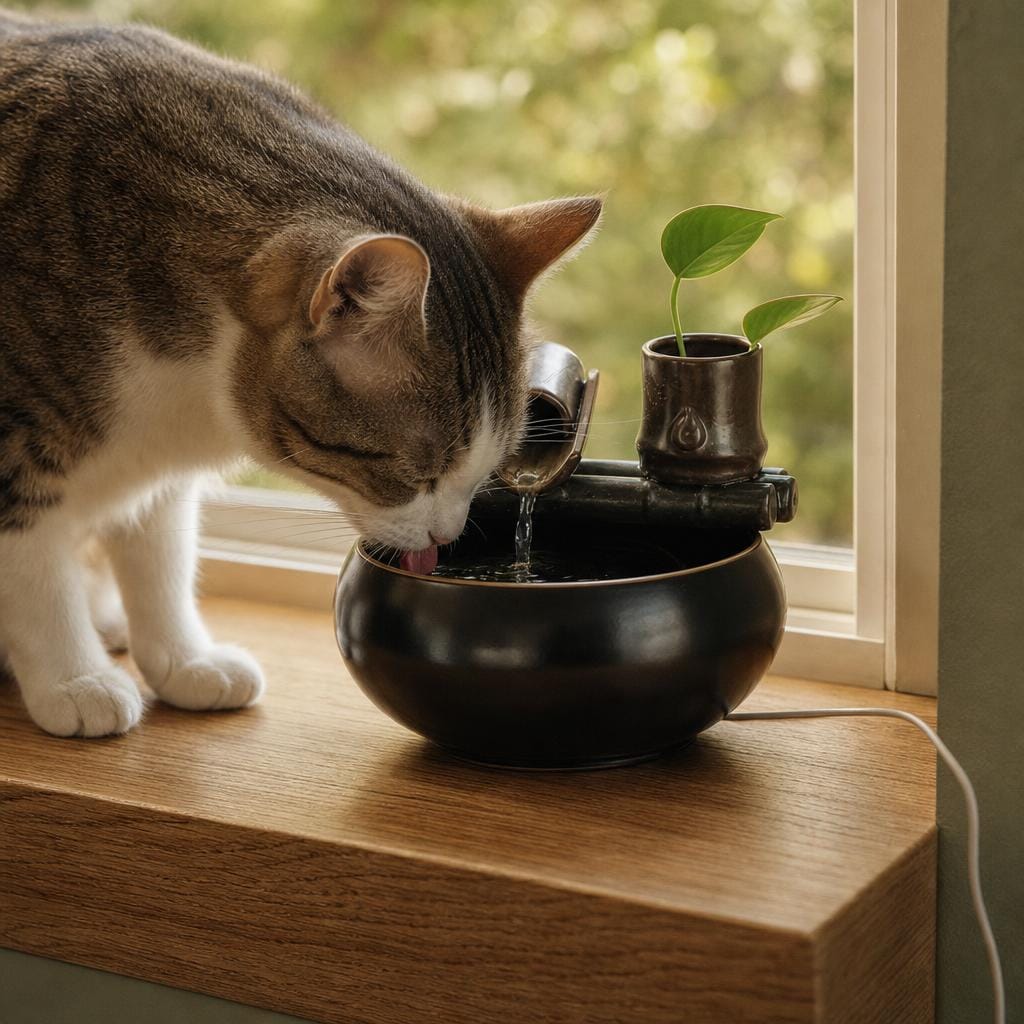 Fontaine chat céramique sans filtre — Sasa Chez Neko