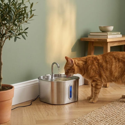 Fontaine chat inox robinet — Tatsu Chez Neko