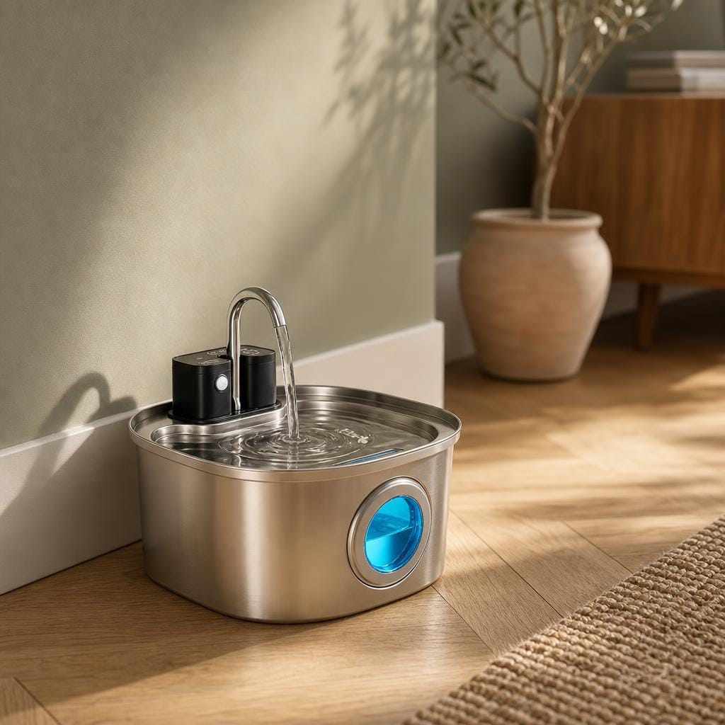 Fontaine a eau chat detecteur inox — Mizuho Chez Neko