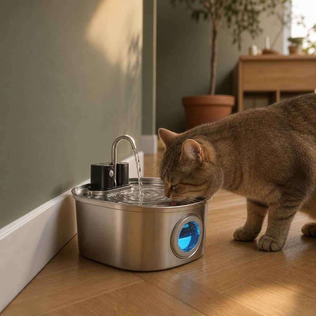 Fontaine a eau chat detecteur inox — Mizuho Chez Neko