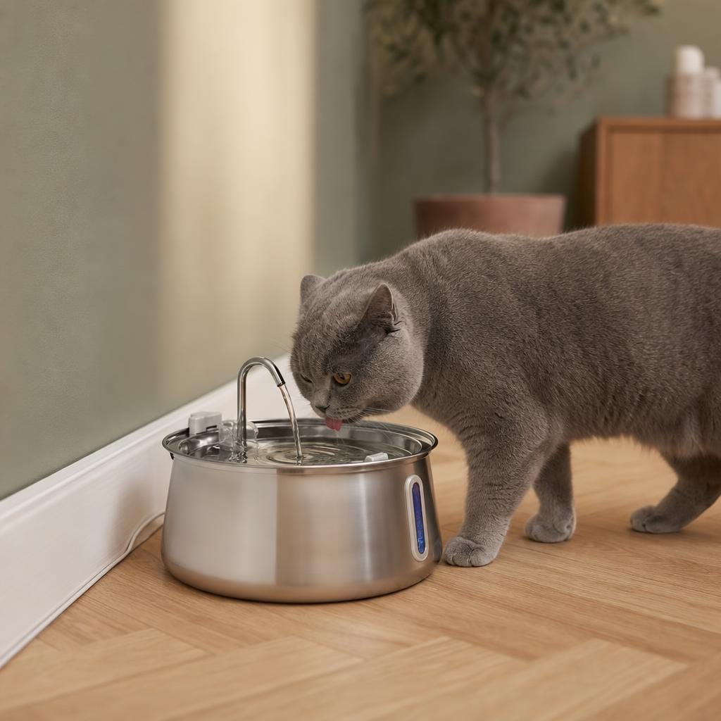Fontaine chat inox — Hama Chez Neko