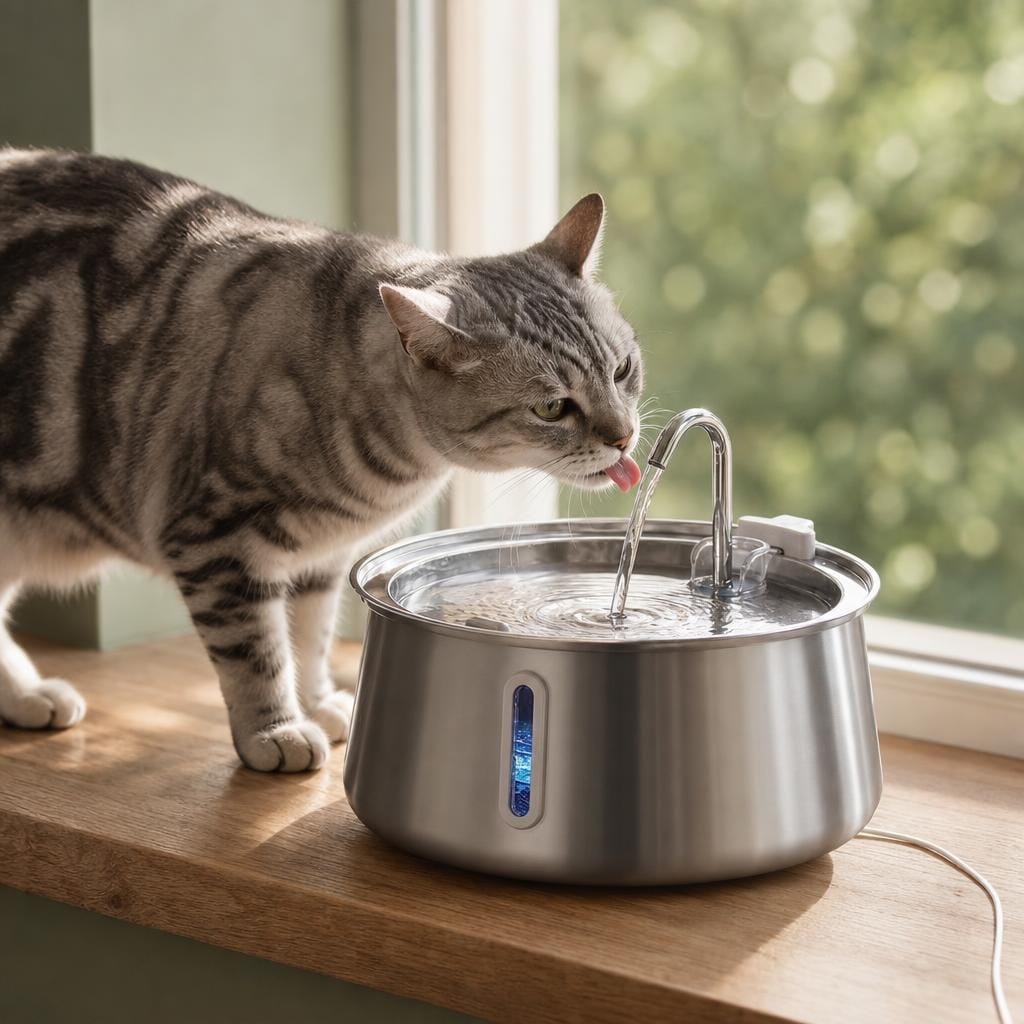 Fontaine chat inox — Hama Chez Neko