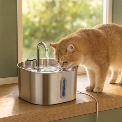 Fontaine chat inox robinet — Tatsu Chez Neko