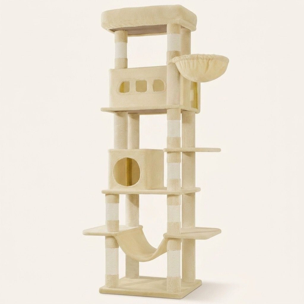 Arbre a chat beige avec hamac