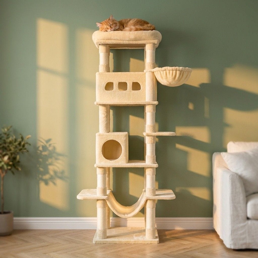 Arbre a chat beige avec hamac