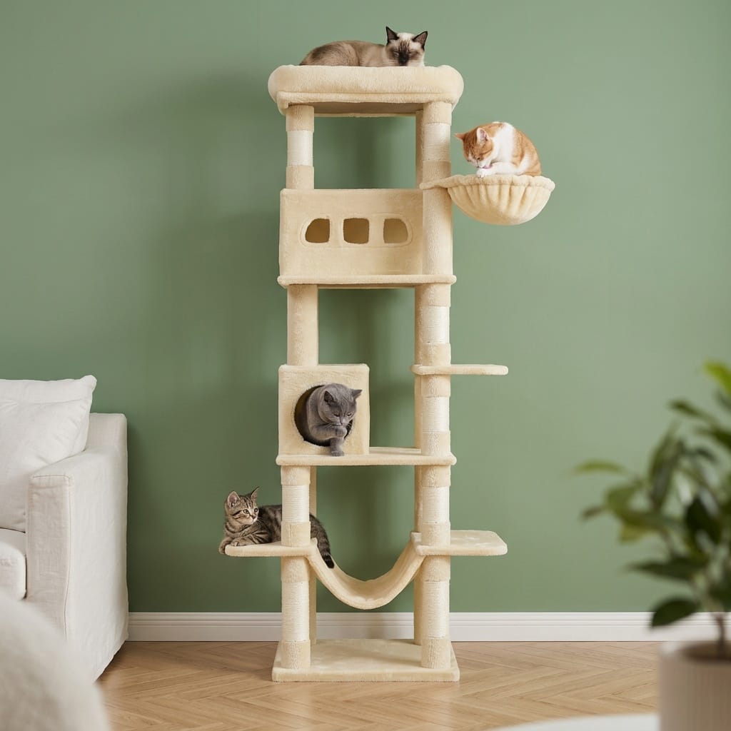 Arbre a chat beige avec hamac