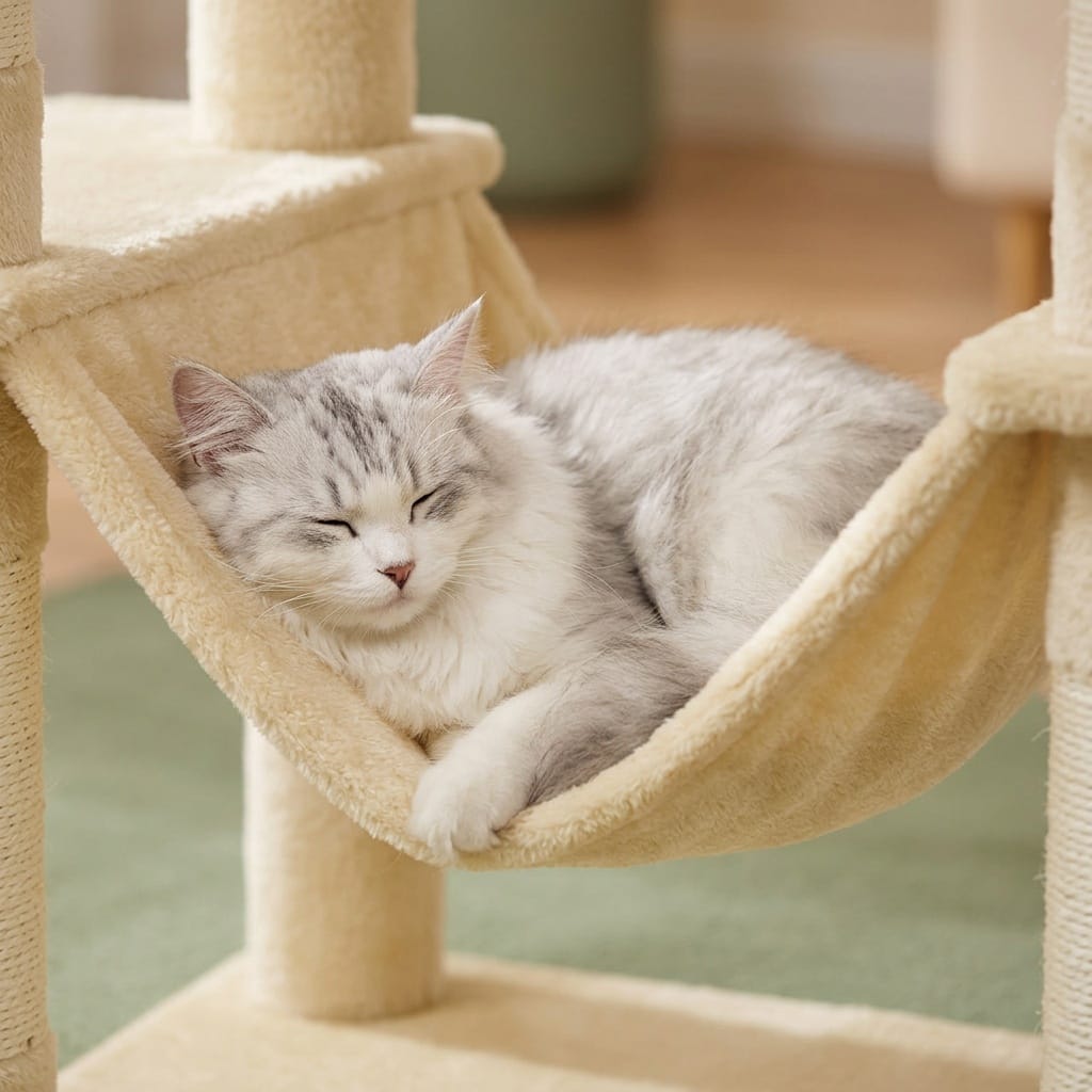 Arbre a chat beige avec hamac