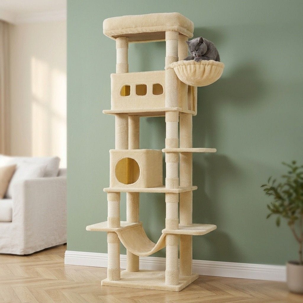 Arbre a chat beige avec hamac