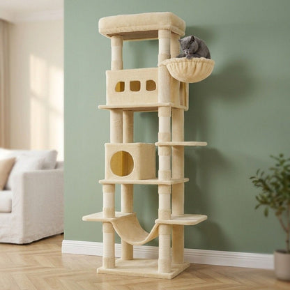 Arbre a chat beige avec hamac