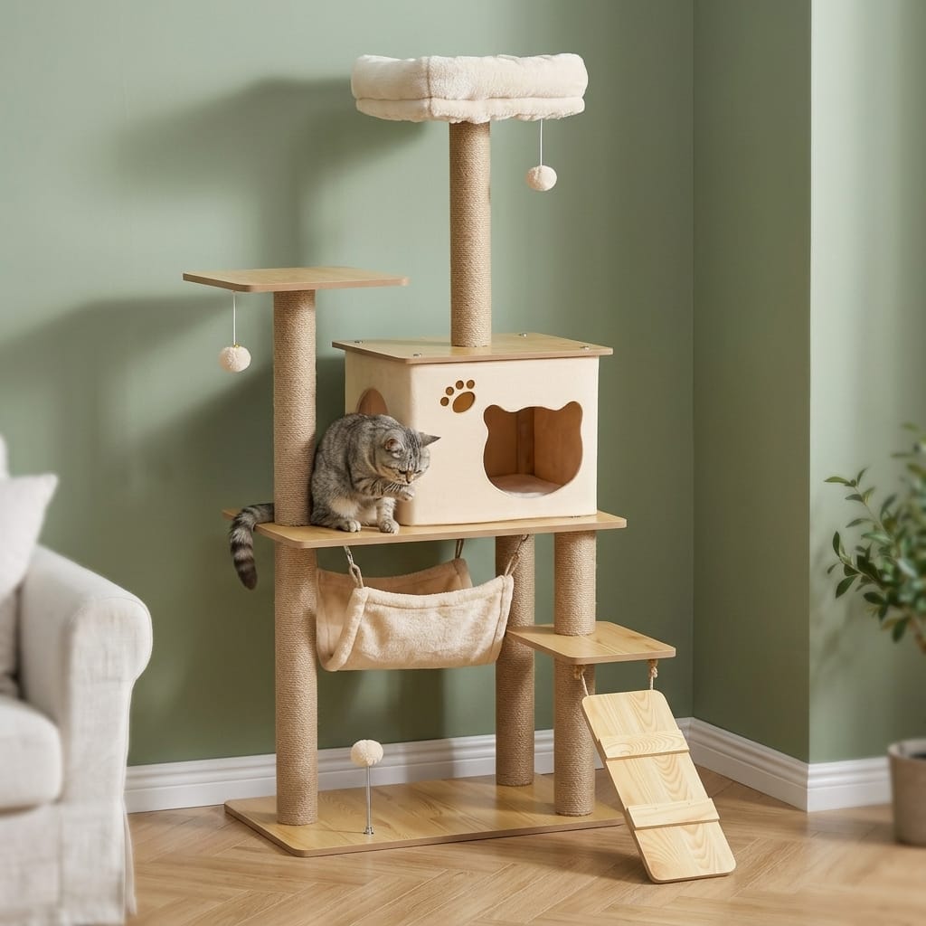 Arbre a chat beige bois