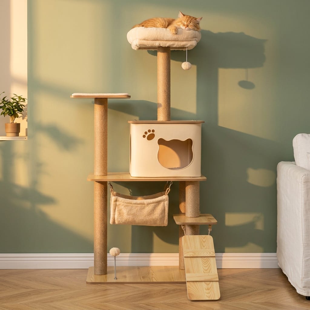 Arbre a chat beige bois