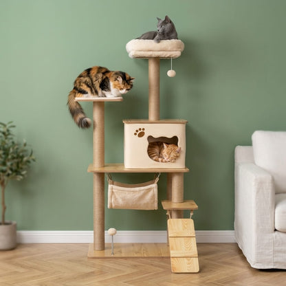 Arbre a chat beige bois