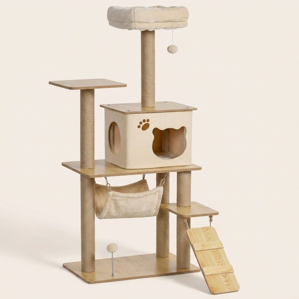 Arbre a chat beige bois