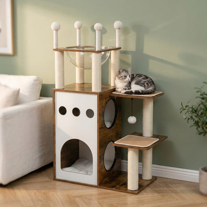 Arbre a chat blanc et bois