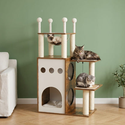 Arbre a chat blanc et bois