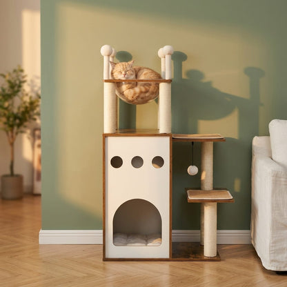 Arbre a chat blanc et bois
