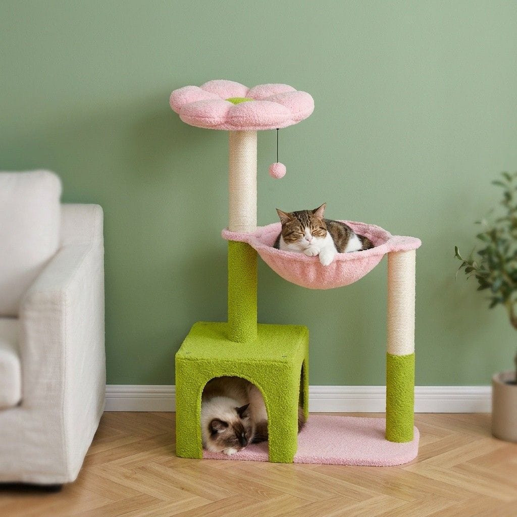 Arbre a chat fleur rose