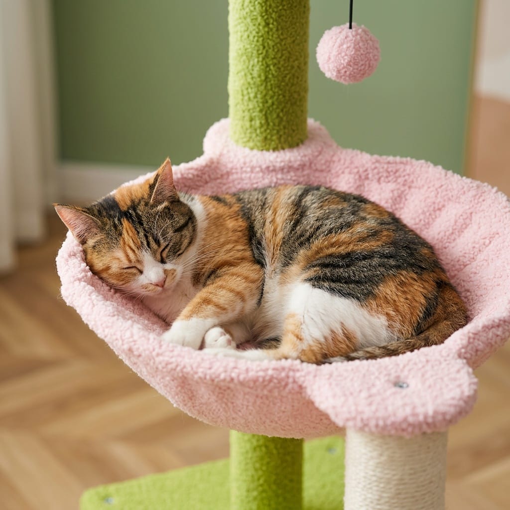 Arbre a chat fleur rose