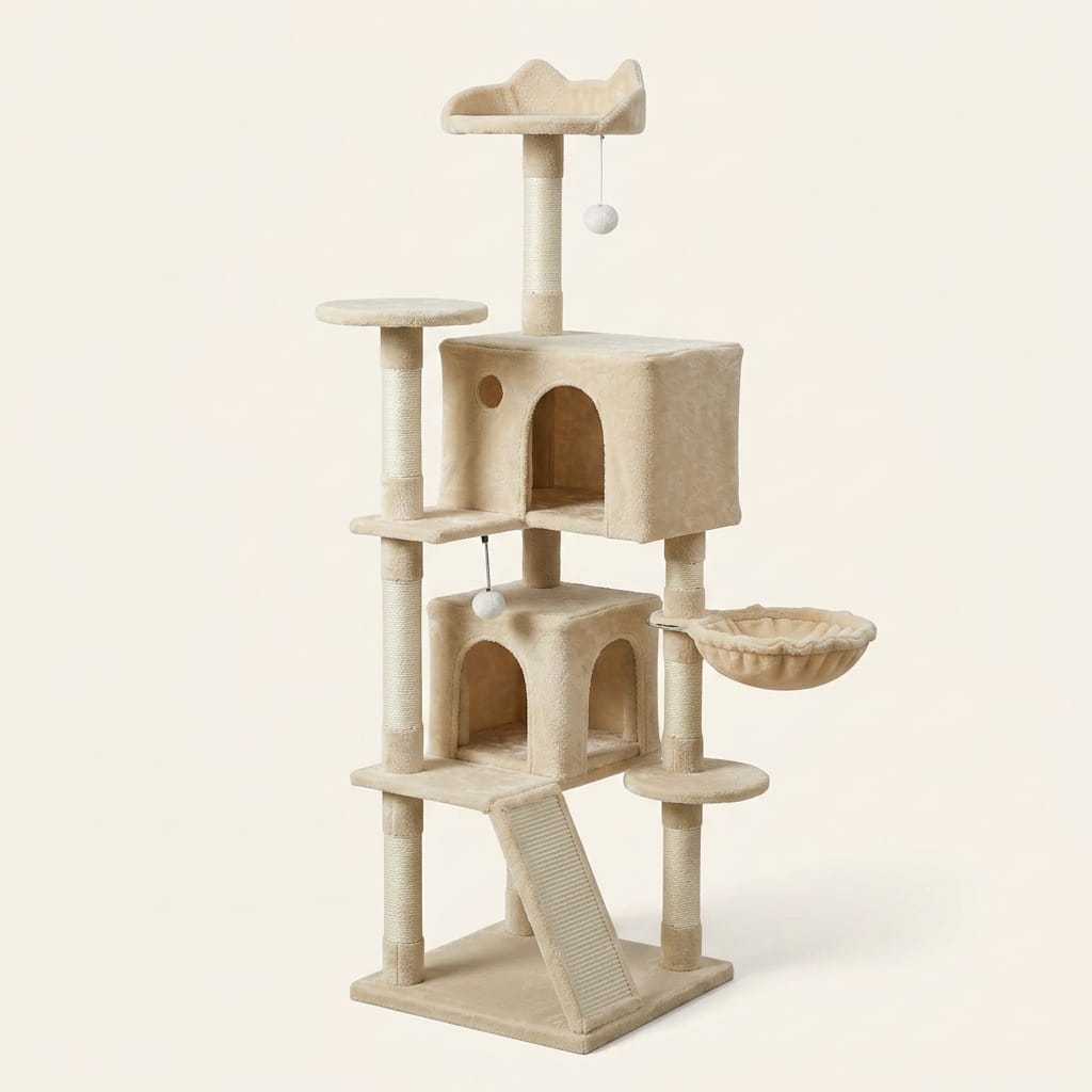 Arbre a chats beige avec escalier